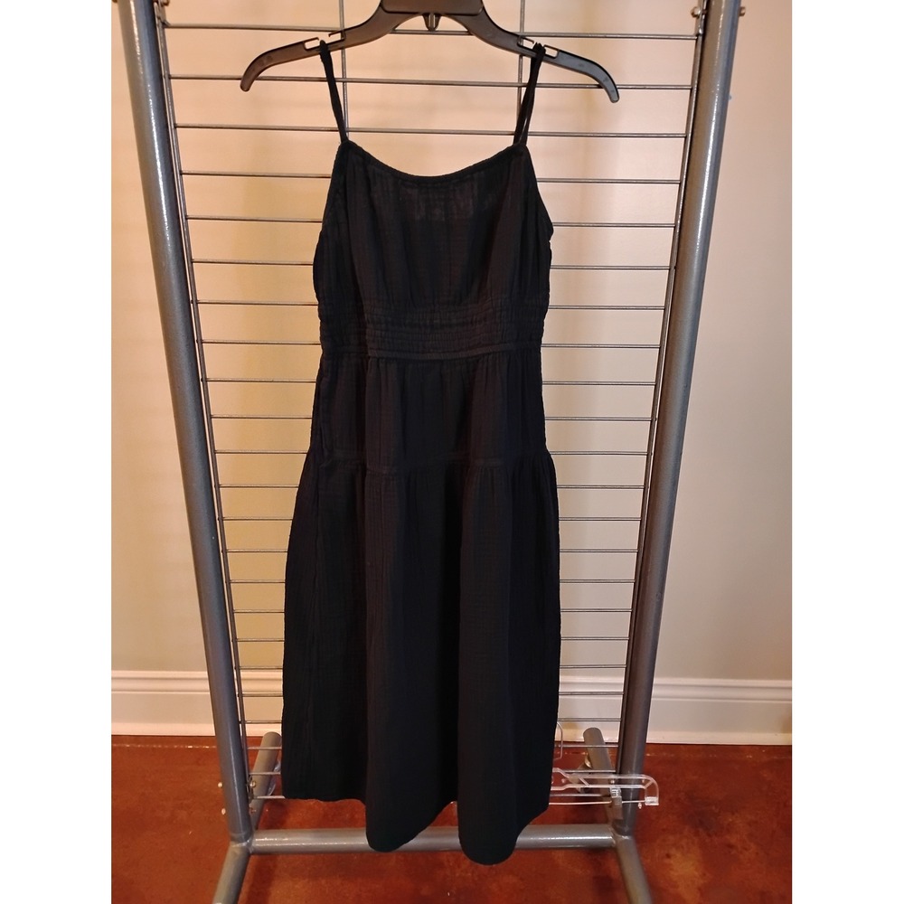 Old‎ Navy Black Cotton Gauze Smocked Tiered Midi Dress Sleeveless Small
